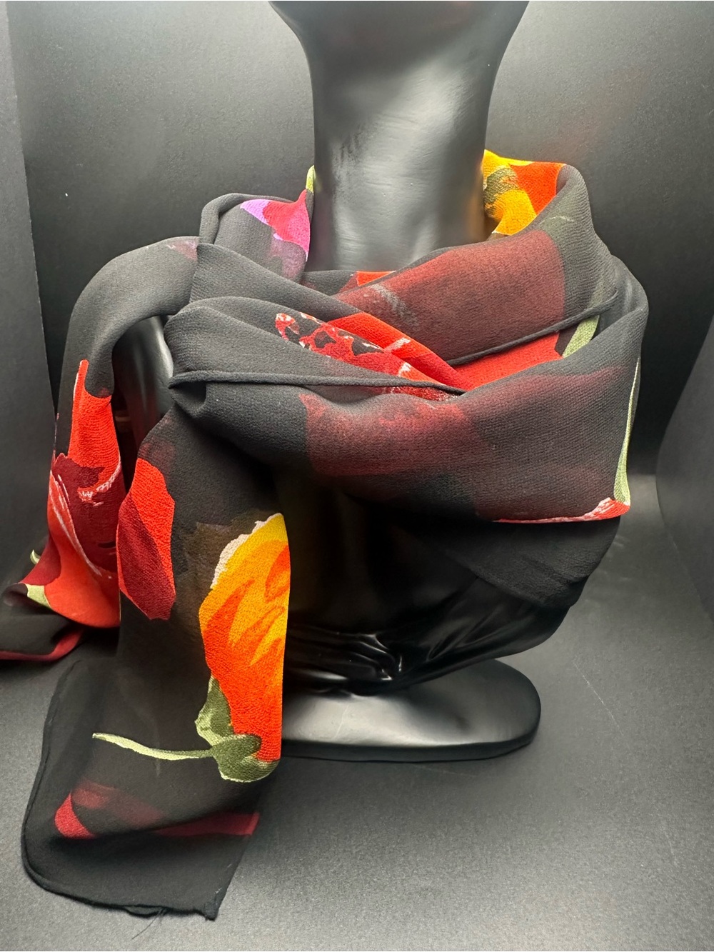 Bash’s — Black Abstract Floral Silk Scarf (Basha Scarves Inc.)